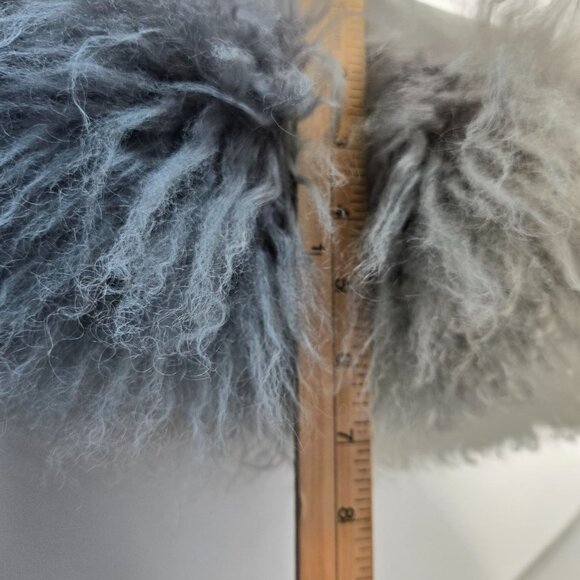 Tahari Wool Fur Fluffy Decorative Throw Pillow Light Green and Gray - Picture 11 of 12